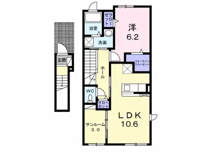 サウス フィオーレ美咲(1LDK/2階)の間取り写真
