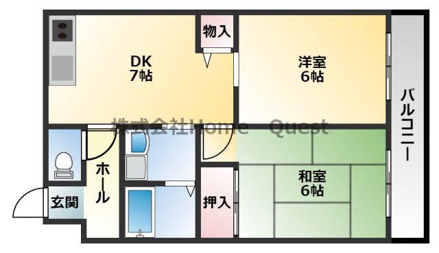 カサベルデアイ(2DK/2階)の間取り写真