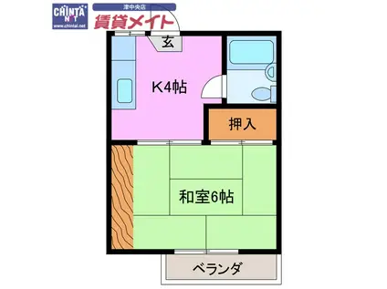 コーポナカニシ(1K/2階)の間取り写真
