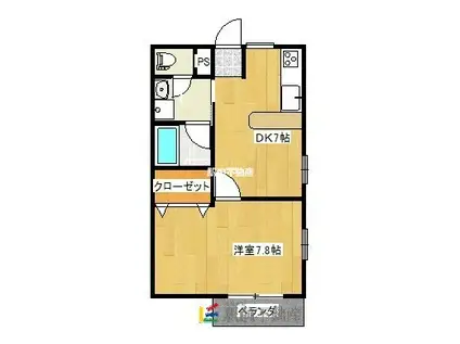 ディンプルハイツII(1DK/1階)の間取り写真