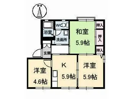 ニューヒルズB(3K/1階)の間取り写真