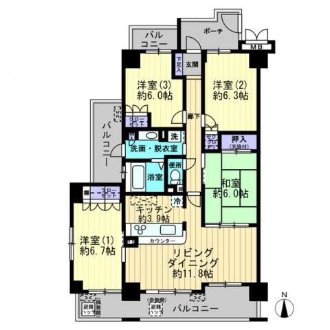 サーパス大工町(4LDK/3階)の間取り写真