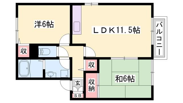 セジュールK(2LDK/1階)の間取り写真