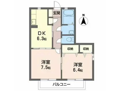 シャーメゾン六分一A棟(2DK/2階)の間取り写真