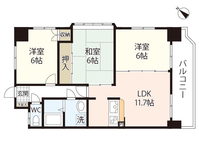 アピアイレブン(3LDK/9階)の間取り写真