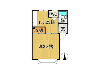 ヨーロピアンハウスII(1K/1階)の間取り写真