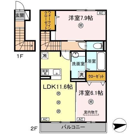 カルムハウス上代(2LDK/2階)の間取り写真