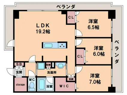グランセジュール大国町(3LDK/13階)の間取り写真
