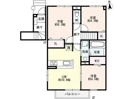 ヴェルドミールK(3LDK/2階)の間取り写真