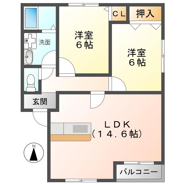 パークメゾンII(2LDK/2階)の間取り写真
