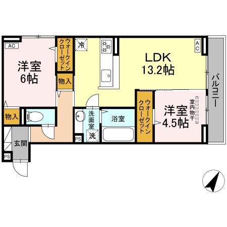 ヴィオルーチェ B棟(2LDK/3階)の間取り写真
