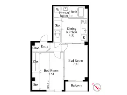 カーサ スズキ(2DK/4階)の間取り写真