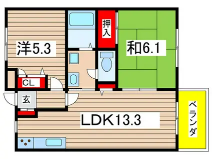 ヒルサイドおゆみ野A(2LDK/2階)の間取り写真