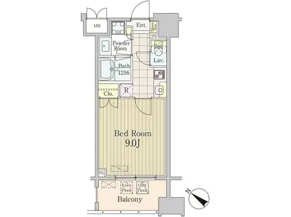 グランパレス東京八重洲アベニュー(1K/9階)の間取り写真