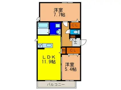 アリオーゾ宝塚(2LDK/2階)の間取り写真