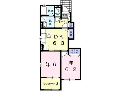 シーズンズ コンフォートII(2DK/1階)の間取り写真