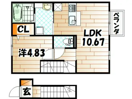 SUNPLACE.D(1LDK/2階)の間取り写真