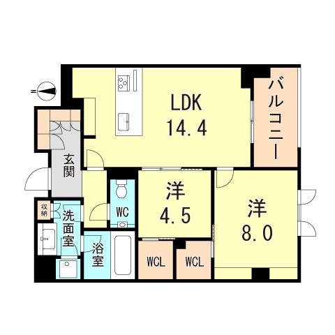 シャーメゾンステージ香櫨園(2LDK/4階)の間取り写真