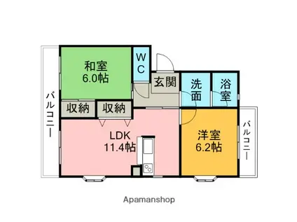 エストヒダカ(2LDK/3階)の間取り写真