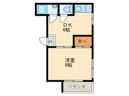 ハイグリームフラット(1DK/2階)の間取り写真