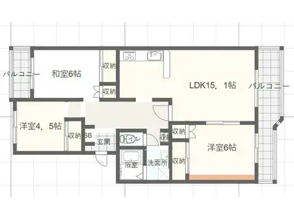 ECLARGE B棟(3LDK/3階)の間取り写真
