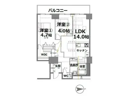 シティコート目黒(2LDK/11階)の間取り写真