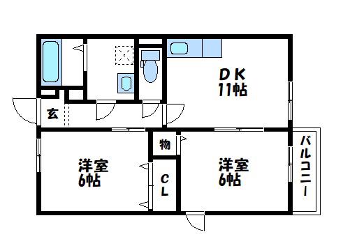 ベルシティ(2DK/2階)の間取り写真