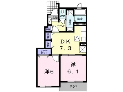 アネスト・ソレイユD(2DK/1階)の間取り写真