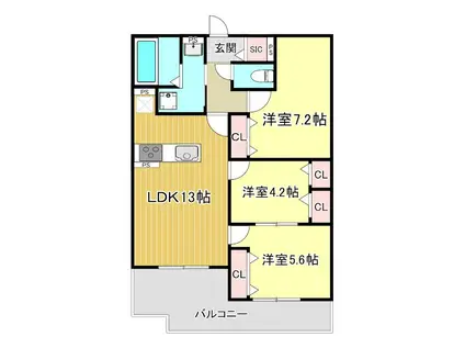 PLUME葛野三条(3LDK/1階)の間取り写真