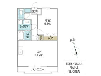 プランドール永瀬(1LDK/2階)の間取り写真