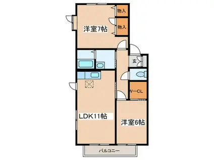 シエルVI(2LDK/1階)の間取り写真