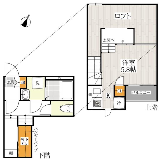 CB和白オーシャンヒルズ(1K/1階)の間取り写真