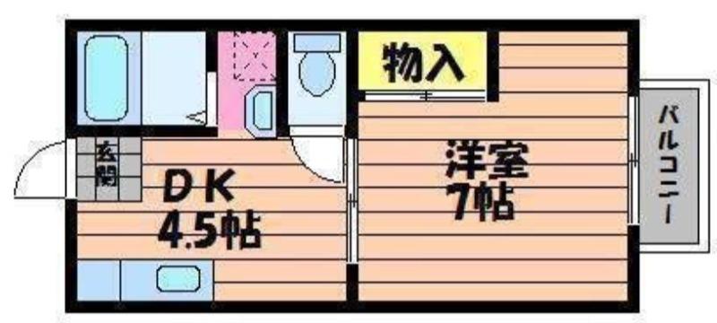 グリーンヒルズF棟(1DK/2階)の間取り写真