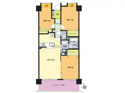 ハイホーム立川錦町参番館(3LDK/7階)の間取り写真