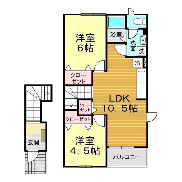 ソレアードエムB(2LDK/2階)の間取り写真