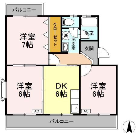 コトー萩(3DK/1階)の間取り写真