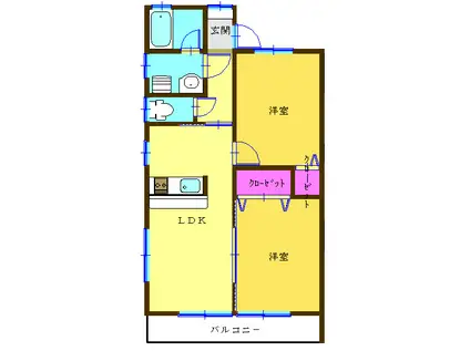 長瀬シーサイドハイツ(2LDK/2階)の間取り写真