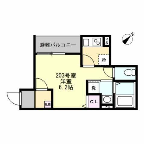 ベイルーム湘南藤沢(1K/2階)の間取り写真
