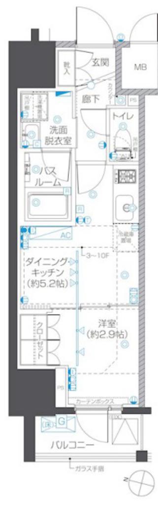 ZOOM本郷(1DK/6階)の間取り写真