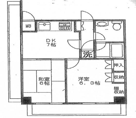 ライオンズマンション橋本町(2DK/12階)の間取り写真