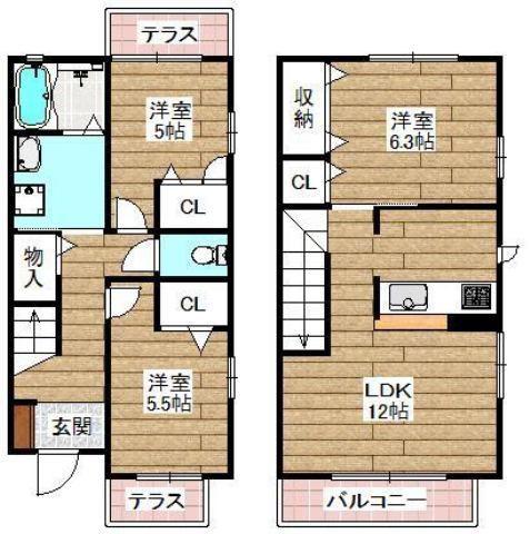 グランバリエ美しが丘(3LDK/1階)の間取り写真