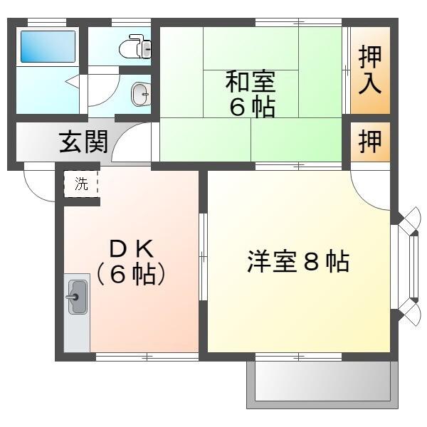 ユニベール駅西(2DK/2階)の間取り写真