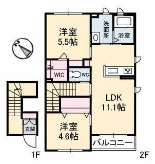 コモンガーデン大神(2LDK/2階)の間取り写真
