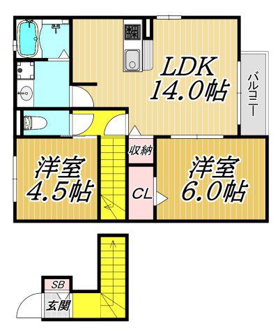 カサヴェール B棟(2LDK/2階)の間取り写真