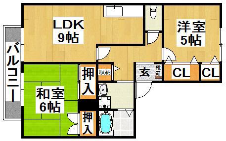 リヴェール北野田(2LDK/1階)の間取り写真
