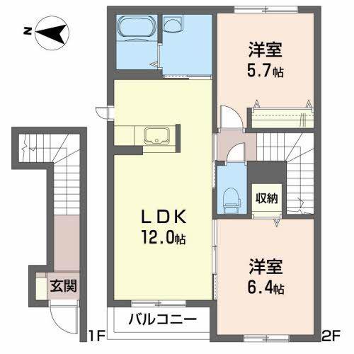 ルーラル山崎B(2LDK/2階)の間取り写真