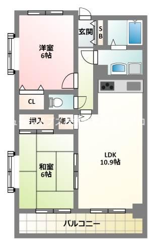 グレイシィーケイワイ(2LDK/3階)の間取り写真