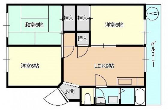 コーポ沖田(3DK/2階)の間取り写真