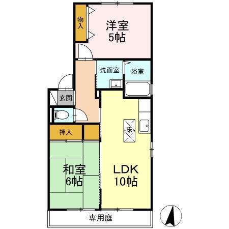 グリーンパーク大善寺IIA(2LDK/1階)の間取り写真