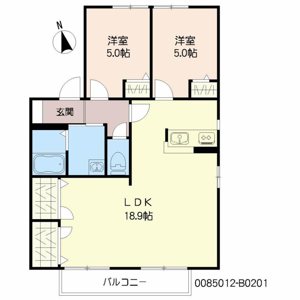 アン ファミール B棟(2LDK/2階)の間取り写真